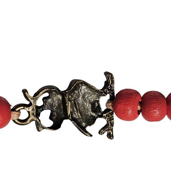 Rustic Brass Owl Charm Bracelet Red Wooden Beaded Natural Cord Tie Boho Jewelry - Picture 5 of 6